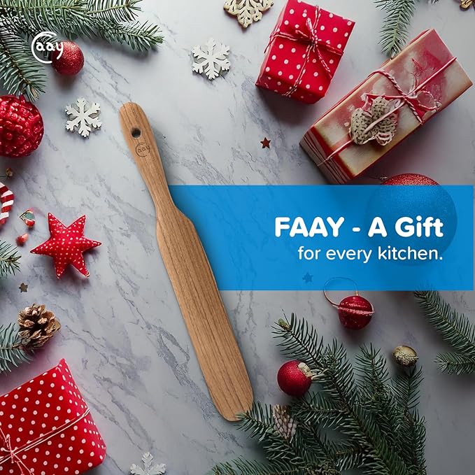 FAAY Handmade Teak Spurtle for Sourdough Starter – Wooden Stirring Stick & Mixing Tool for Deep Jars | Nonstick-Safe, Finished with Coconut Cooking Oil, Crafted in Thailand