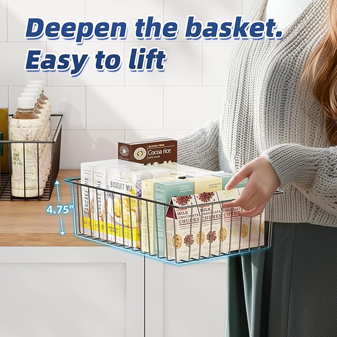 Simple Trending 6 Pack Large Wire Baskets for Organization, Metal Pantry Storage Baskets for Cabinet, Kitchen, Garage, Bathroom, Black