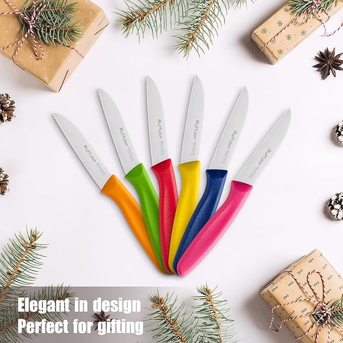 Stainless Steel Paring Knife Set (6 Pieces),Ultra Sharp Vegetable and Fruit Knife, Colorful Paring Knife with Straight Edge,Small Kitchen Knife with PP Plastic Ergonomic Handle