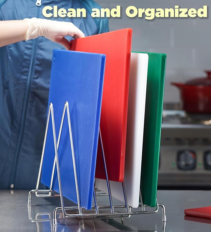 CURTA 6-Piece NSF 18" x 12" x 1/2" Multi-Colored Flexible Cutting Board Kit with Stainless steel Storage Rack, Color Coded Plastic Chopping Board with Anti Slip Surface Dishwasher Safe