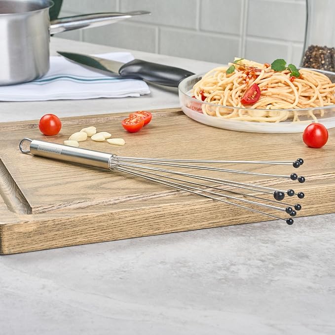 Restaurantware-German Standard 12.6 Inch Ball Whisk, 6 Kitchen Whisks With Silicone Balls - Ergonomic Handle, Dishwashable, Stainless Steel Manual Egg Beater, Durable, For Whisking, Stirring, Mixing