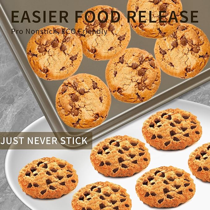 2 Pieces Large Sheet Pans Baking Sheet Pan Set, 12 x 17.5 inch Cookie Sheets for Oven, Carbon Steel Half Sheets Trays Nonstick Baking Sheet Set, Gold