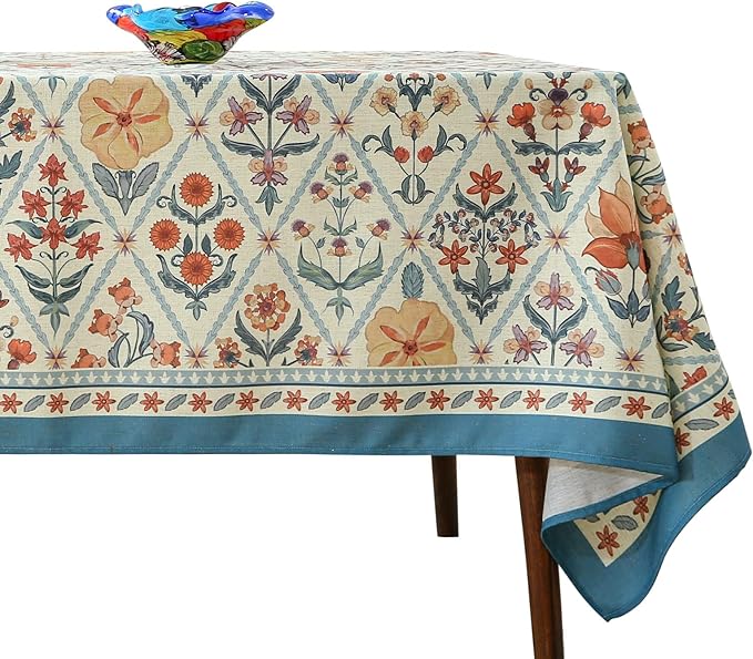 ISAENNE Designer Linen Elegant Square Tablecloth,Colorful Floral Bohemian Table Cloth,Wrinkle Resistant Decor Tablecloths for Dining Thanksgiving Kitchen Christmas,67"*67"-Floralsea A