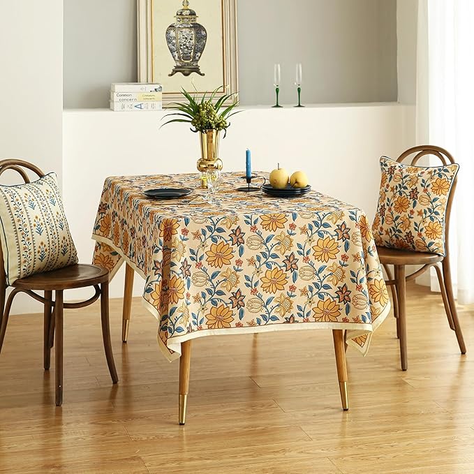 ISAENNE Designer Bohemian Floral Long Rectangle Table Cloth,Linen Colorful Tablecloth,Wrinkle Resistant Decor Tablecloths for Dining Thanksgiving Kitchen Party Christmas,63"*94"-Estevan B