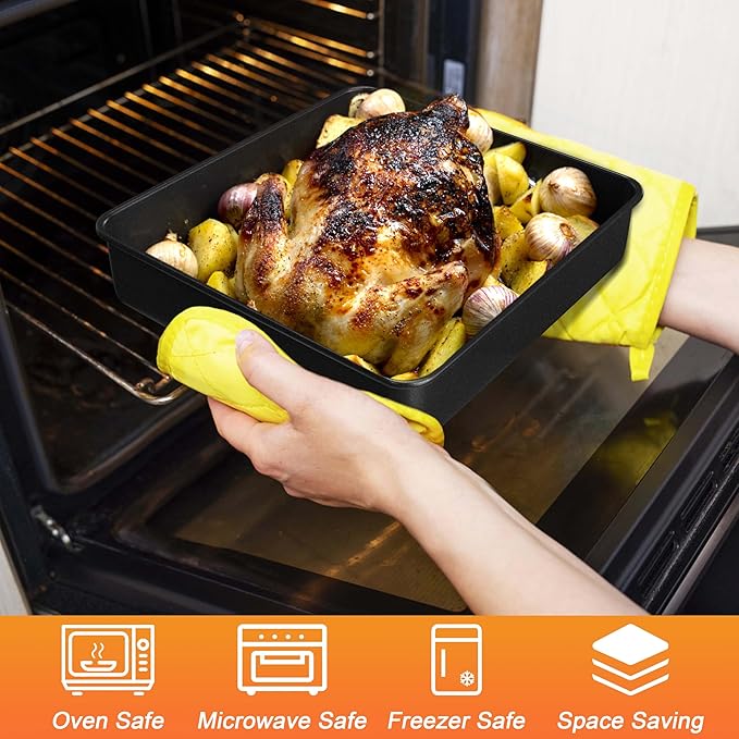 Herogo 9 x 9 Baking Pan Set of 2, Black Stainless Steel Square Cake Pan for Lasagna Brownies Casseroles Cakes, Non-Stick & Oven Safe