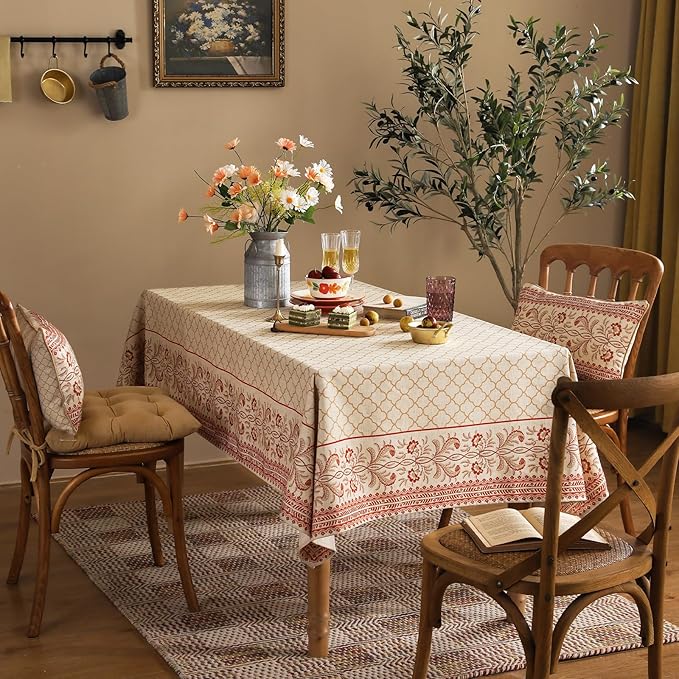 ISAENNE Designer Linen Floral Small Square Tablecloth,Pale Yellow Farmhouse Indoor Table Cloth,Durable Decor Tablecloths for Dining Kitchen Thanksgiving Christmas,55"*55"-Chamonix A