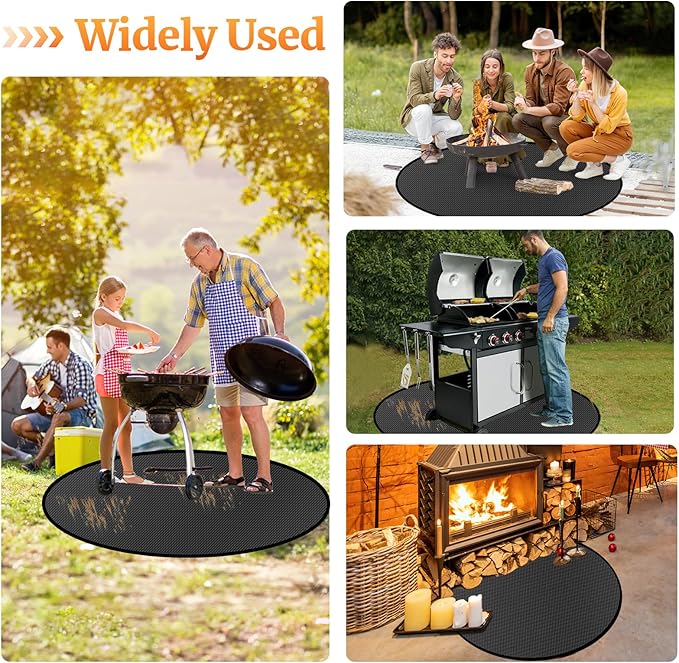 60" Round Fire Pit Mat for Solo Stove Bonfire/Under Grill Mat for Outdoor Grill Fireproof Waterproof Oil-Proof, 4 Layers Fireproof Mat Fireplace Mat BBQ Floor Mat for Deck Patio Grass Outdoor Smoker