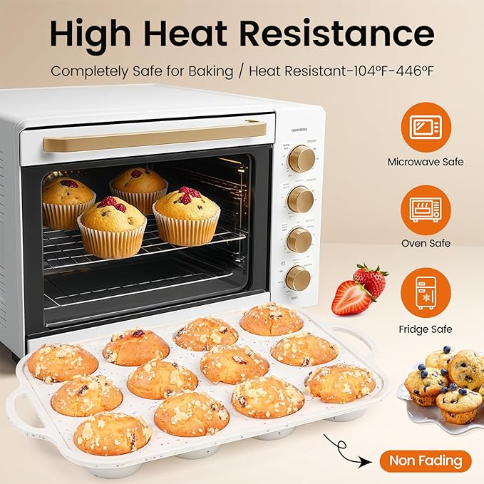 Silicone Muffin Pans for Baking 1 Pack, 2.8 Inch with Metal Reinforced Frame, Regular Size Nonstick Silicone Cupcake Pan 12 Cups for Baking Homemade Muffins, Cupcakes, Dishwasher Safe BPA Free