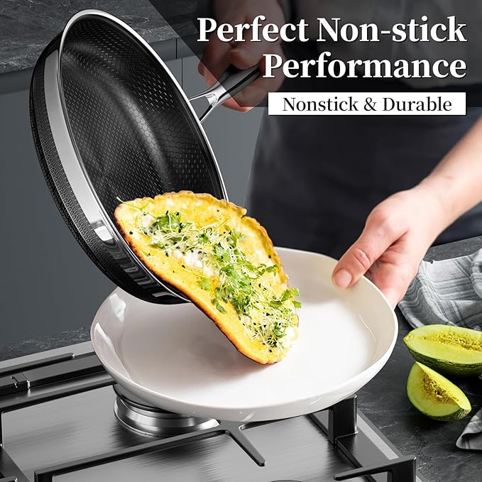 Innerwell Nonstick Frying Pans 8 Inch Hybrid Tri-Ply Stainless Steel Frying Pan Skillet Titanium Ceramic Nonstick Cooking Pan,PFAS/PFOA/PTFE Free,Compatible with All Cooktops