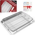 Air Fryer Tray for Oven, Oven Air Fryer Basket and Tray with Cooking Guide and 30 PCS Parchment Papers, DEGOVIN Crisper Non-stick Stainless Steel Air Fry Pan for Convection Oven(15.8" × 11")