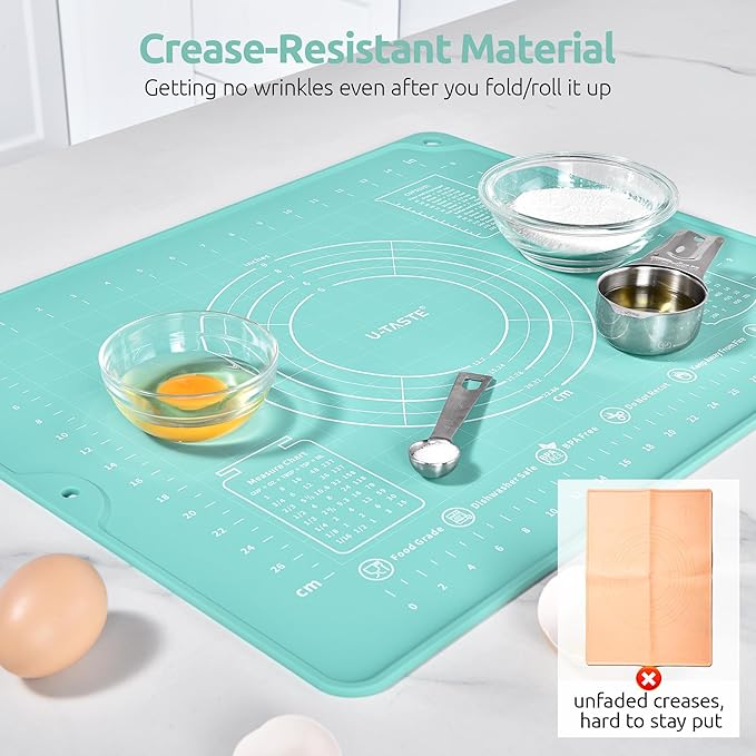 U-Taste Liquid Silicone Pastry Mat: 16"x20" Food-Grade Non-Stick Dough Rolling Baking Sheet, Non Slip for Kneading, Making Pizza, Fondant, Pie Crust with Clear Measurement and Raised Edges (Aqua Sky)