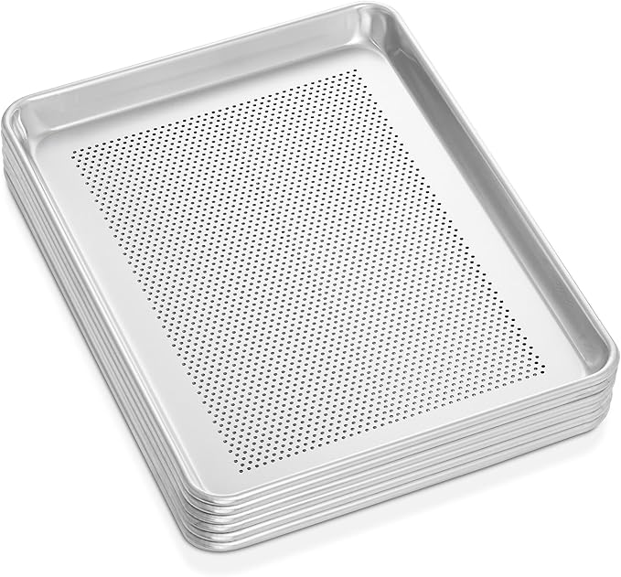 GRIDMANN 13" x 18" Commercial Grade Perforated Aluminum Baking Sheet Pan, Half Size Baking Tray - 6 Pans