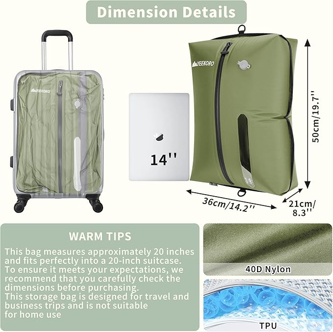 Vacuum Bag for Travel, Professional IPX8 Waterproof Reusable Vacuum Compression Bags for Travel Suitcases, Durable Space Saver Bag(2 Large,No Pump)