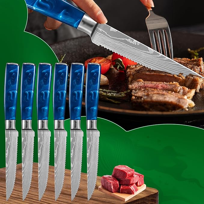 FULLHI 14pcs Block Knife Set, Chef's Knife Steak Knives Set with Block and Sharpener, Kitchen Knife Set, Multi-colour Handle, Gifts for Men Women