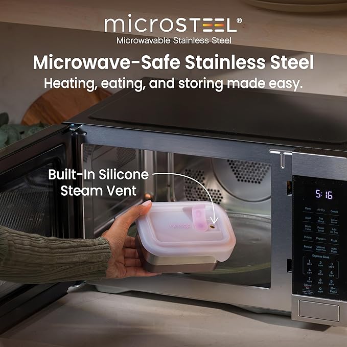 Bentgo MicroSteel Heat & Eat Container – Microwave-Safe, Leak-Proof, Easy-to-Clean, Lightweight Stainless Steel Reusable Food Storage with Airtight Silicone Lid (Lunch Size; 3-Cup Capacity; Dusk)