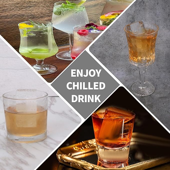 Large Ice Cube Trays for Whiskey: BECOKIT Big Silicone Ice Cube Trays - 3 * 2Inch Square Ice Cubed Tray for Bourbon Whisky and Cocktail - 4Pack Giant Silicon Ice Cube Tray (Black 4 Tray)