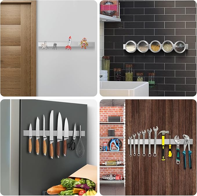 Ninonly 24 Inch Magnetic Knife Holder for Refrigerator, Stainless Steel Double Sided Magnet Knife Strip for Wall, No Drilling Magnetic Knife Rack with Powerful Magnetic Pull Force Fridge Applicable