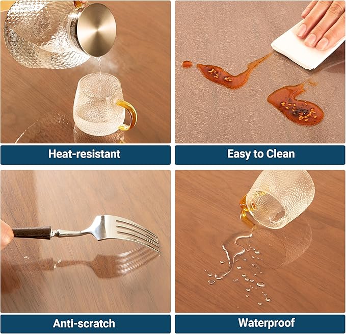 36 x 60 Inch Clear Table Cover Protector Rectangle, 2.0mm Transparent Plastic Table Protector Waterproof, Anti-Scratch Clear Desk Mat for Office Desktop Dresser Dining Table, FDA Compliant
