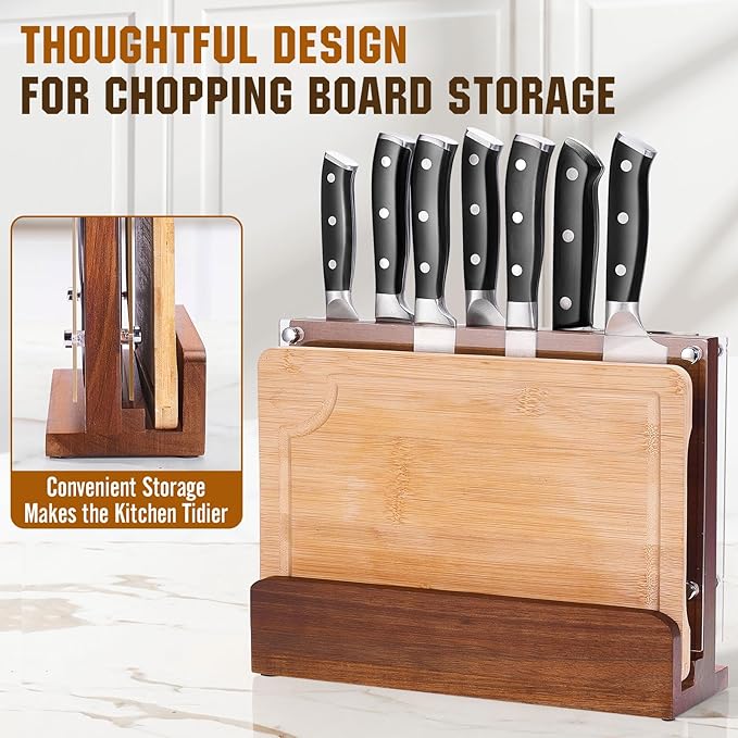 ENOKING Magnetic Knife Block with Acrylic Shield 12 x 9 Inches, Double Side Kitchen Knife Holder without Knives- Acacia Wood Universal Knife Storage Organizer with Powerful Magnet for Kitchen Counter
