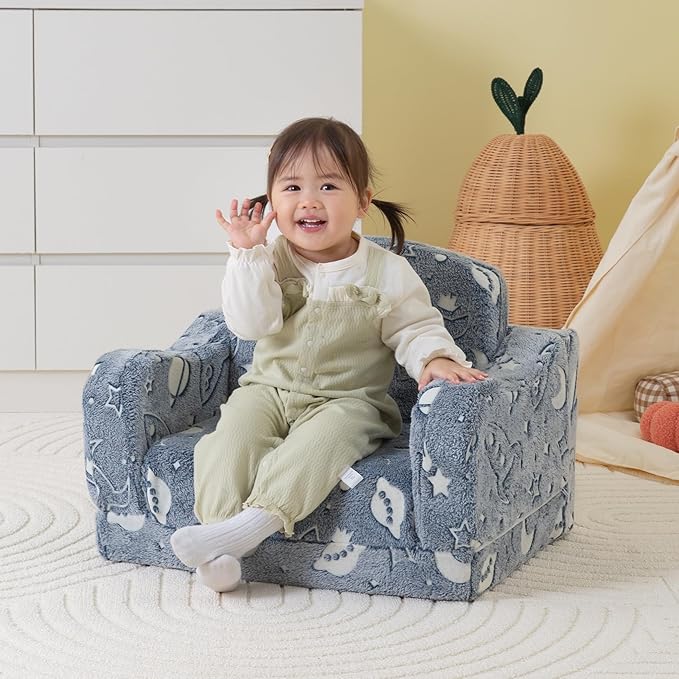 Thick Comfy Toddler Chair and Couch for Kids,2-in-1 Soft Plush Fold Out Sofa for Children,Convertible Couch to Lounger for Toddler