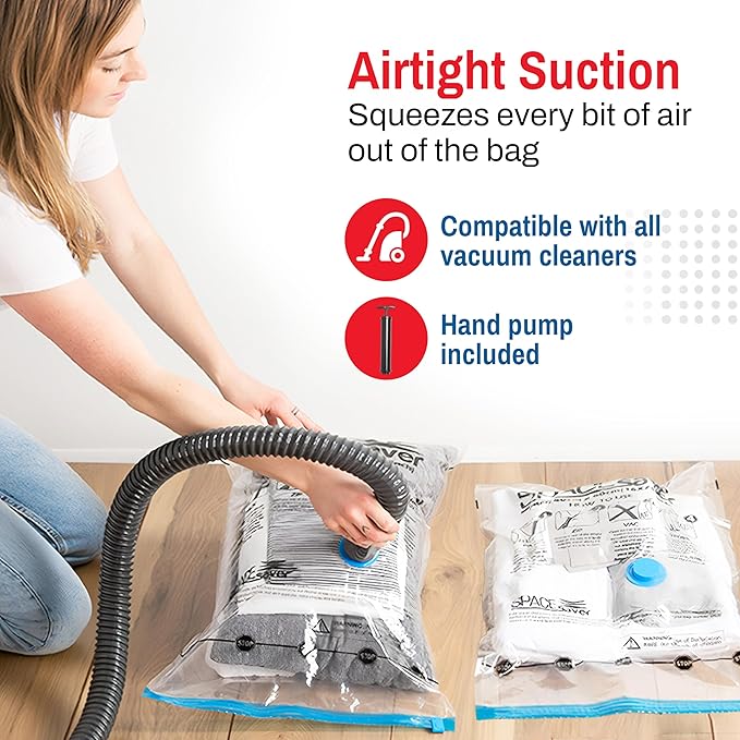 Spacesaver Roll Up Vacuum Storage Bags for Jackets, Suits, Dresses & Clothes – Sealed Compression Bags with Hand Pump – Space Saver Bags for Moving, Travel & Organization - Pack of 8