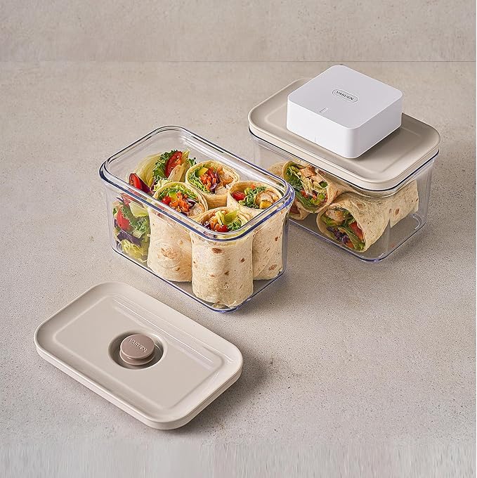 VAKUEN Premium Airtight Food Storage Container. Special Edition Mercury Color 8P/Set. 7pcs Container and Vacuum Sealer. Patented Double Silicone Lining, 100% Leak Proof, BPA-FREE