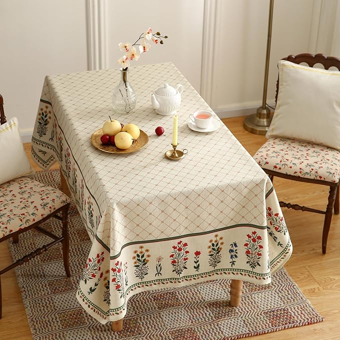 ISAENNE Designer Vintage Linen Floral Small Square Tablecloth,Fall Colorful Modern Table Cloth,Anti-Wrinkle Decor Tablecloths for Dining Thanksgiving Kitchen Christmas,55"*55"-Bertina E