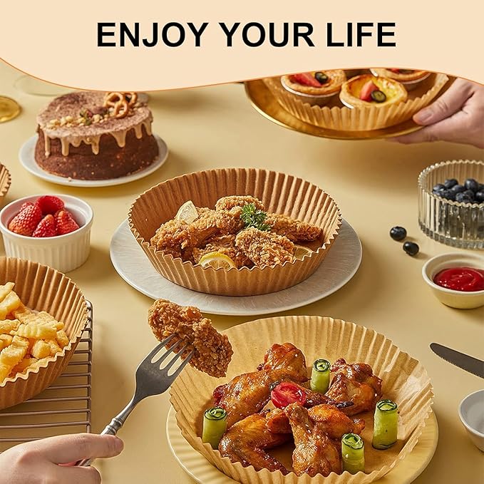 Vailnd Air Fryer Liners Disposable, 305 PCS 8" Round Unbleached Air Fryer Paper Liners, Heavy-Duty Air Fryer Liners for 5-8 qt Basket, Non-stick & Oil-Proof Parchment Paper for Oven, Pan
