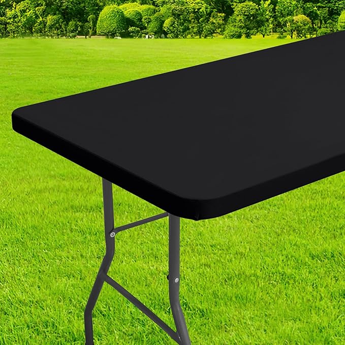 homing Rectangle Table Cloth Cover, Waterproof Polyester Elastic Fitted Tablecloth, Fits for 8 Foot Folding Tables, Washable Table Protector for Picnic, Camping, Outdoor (Black, 30" x 96")