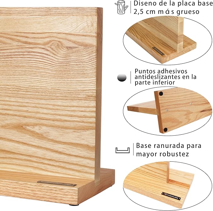 YOUSUNLONG Magnetic Knife Block - Magnetic Knife Holder - Magnetic Knife Stand - Double-sided Super Magnetic with Natural Fraxinus wood - Holds 10“ knives - Space Saver - Large storage knife holder