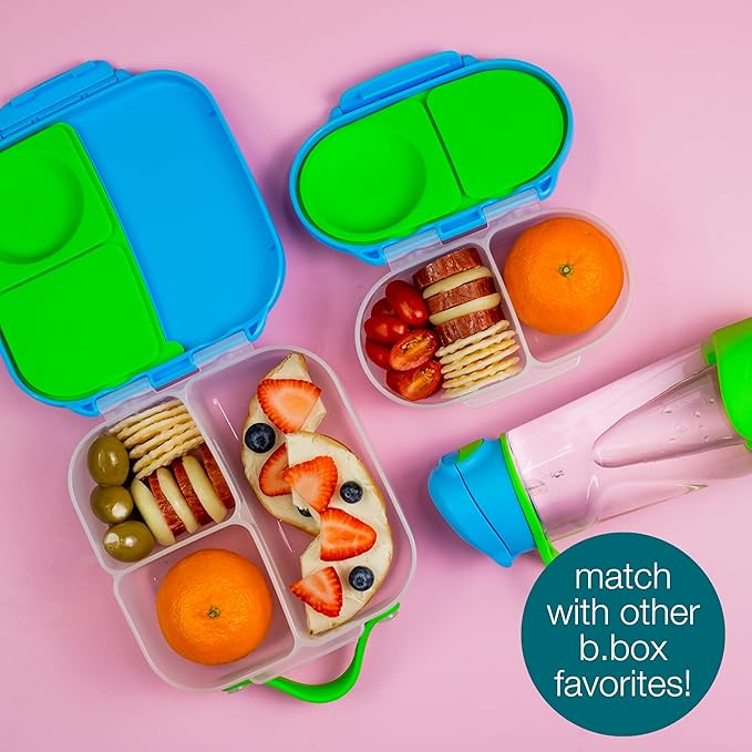 b.box Snack Box Reusable Snack Containers with Lids 2 compartments, Bento Box for kids and toddlers, Leakproof Lunch Box, BPA free and Dishwasher Safe Snack Container (Flamingo Fizz, 1 3/4 Cup)
