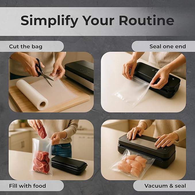 Vacuum Sealer Bags Roll 8" x 50' for Food Saver and Sous Vide, BPA Free, Heavy Duty Commercial Grade Food Storage Bags for Meal Prep and Boil Safe Use, 2 Pack (100 FT)