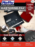 Hefty MAX Shrink-Pak Vacuum Storage Bags Combo Pack – Max Strength Tear-Proof Bags For Clothes, Pillows, Towels, Blankets & More – Space Saver Suction Sealer Bags for Home– 1 Large, 1 XL, 1 Jumbo