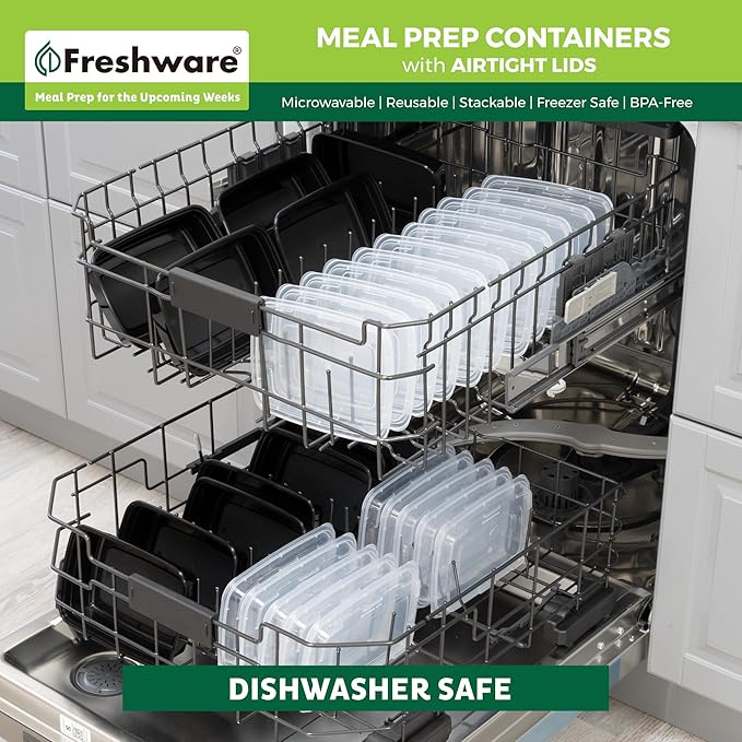 Freshware Meal Prep Containers [300 Pack] 1 Compartment with Lids, Food Storage Containers, Bento Box, BPA Free, Stackable, Microwave/Dishwasher/Freezer Safe (24 oz)