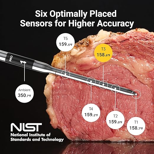 ThermoMaven Wireless Bluetooth Smart Meat Thermometer: Standalone Base, Smart WiFi Thermometer with Sub-1G, 6 Sensors NIST Certified Accuracy, 2 Probes, for BBQ, Grill, Oven, Smoker, Rotisserie