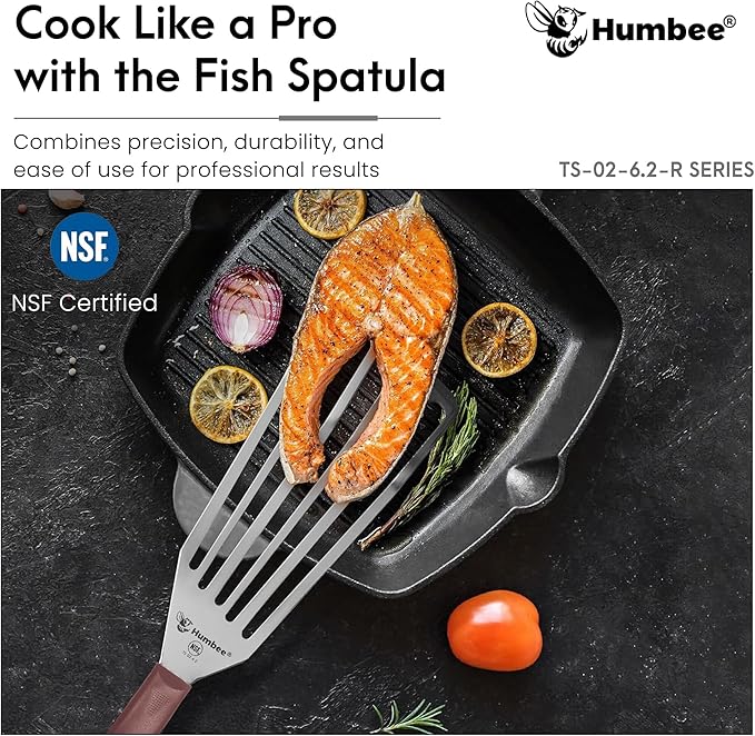 6 Inches Fish Turner, Slotted Fish Spatula Dishwasher Safe NSF (Left Hand), Shovel Brown