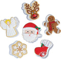 Flycalf Christmas Cookie Cutters for Kids Baking, with Stamper Stencil 3D Cake Decorating Pastry Kitchen Mold Supplies, Christmas Shapes Holiday Birthday Party Biscuit Fondant Tools