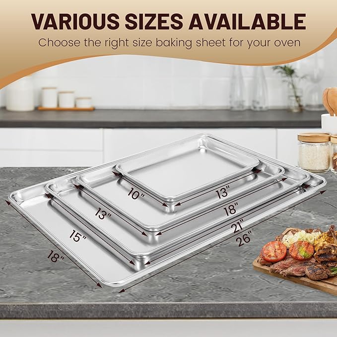 6 Pack Quarter Size 13" × 10" Baking Sheet Pan Aluminum Commercial cookie sheets for baking