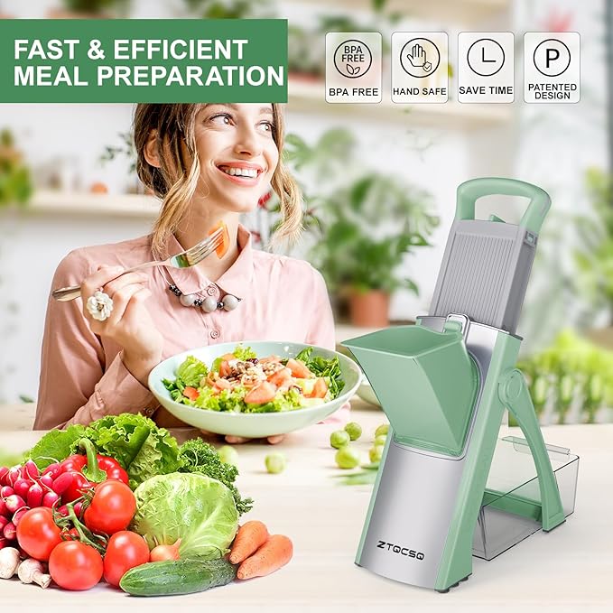 Upgraded Version All-in-1 Mandoline Slicer for Kitchen & Adjustable Mandolin, Vegetable Chopper, Detachable Blade, Cut Slicing, Strips, Shredding, Dicing, Chop, Kitchen Veggie Chopper