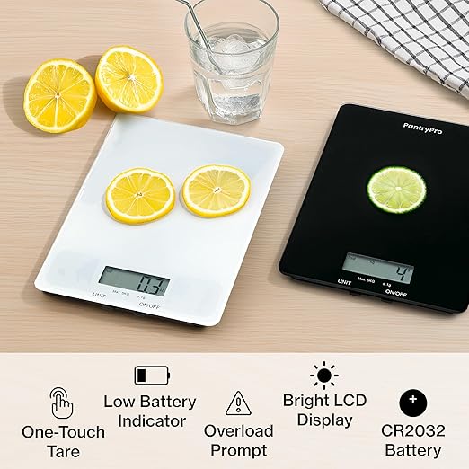 Glass Platform Digital Kitchen Scale - for Food Coffee Lab - LCD Display gram Ounces lb:oz fl.oz ml - 11 LB/5 KG Capacity - Battery Included - Black by The Display Guys