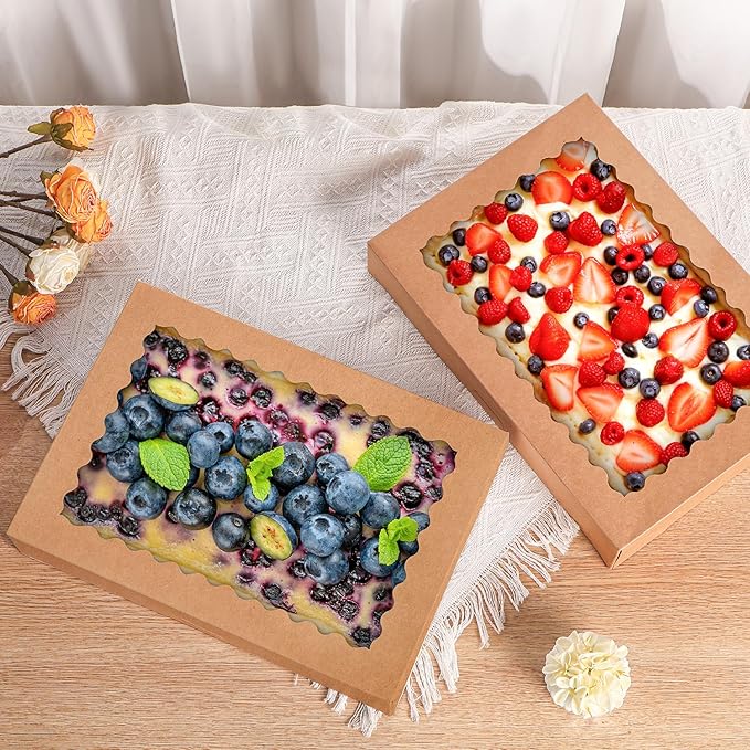 24 pcs Cookie Boxes,14x10x2.5 Inch Large Bakery Boxes with Window for Pies Chocolate Strawberries Muffins Donuts Pastry Dessert Christmas(Brown) (Brown, 14 * 10 * 2.5inch/24pcs)