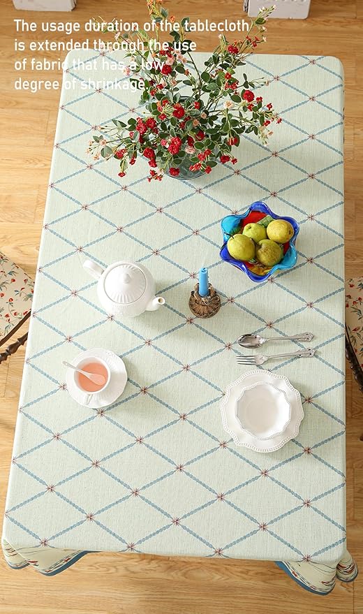 ISAENNE Designer Linen Floral Extra Long Rectangle Tablecloth,Light Green Farmhouse Durable Table Cloth,Washable Decor Tablecloths for Dining Kitchen Thanksgiving Christmas,63"*110"-Floralsea B