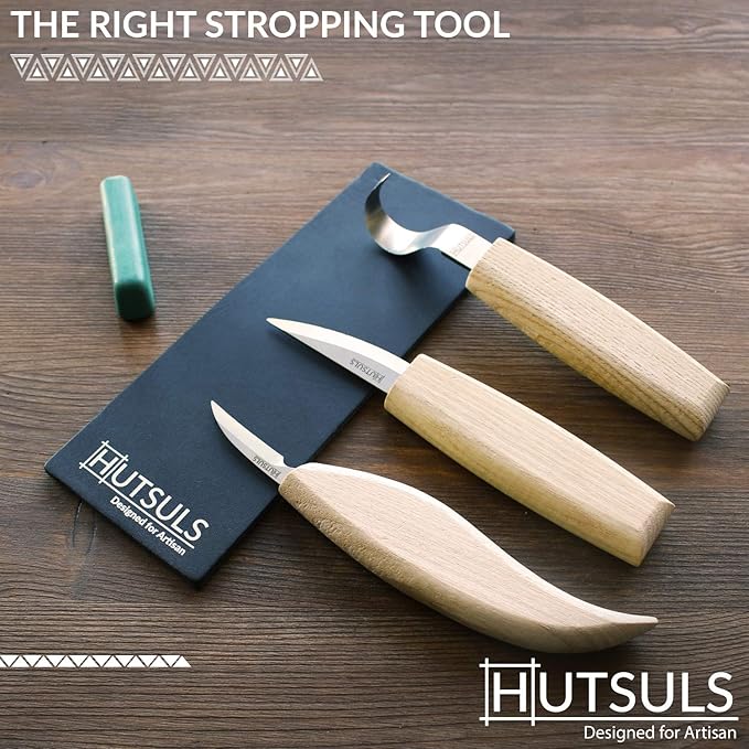 Hutsuls Black Leather Strop with Compound - Get Razor-Sharp Edges with Stropping Kit, Green Honing Compound & Vegetable Tanned Two Sided Leather Strop Knife Sharpener Step-by-Step Guide Included