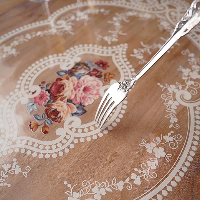 Clear Table Cover Protector Plastic Vinyl Table Cloth with White Lace Pattern Oil Spill Proof Plastic Tablecloths for Dining Tables Parties Holidays (French Lace, 60 x 84 Inches)
