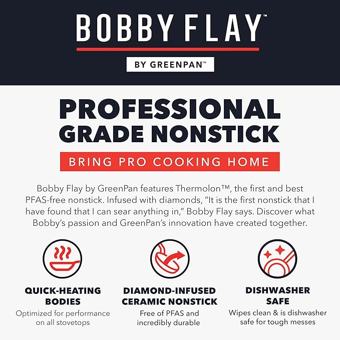 GreenPan x Bobby Flay 18" x 11" Nonstick Double Burner Griddle, PFAS-Free Ceramic Double Stovetop Skillet, Stainless Steel Handles, Dual-Use Cooking, Easy Clean Dishwasher & Oven Safe Pan, Cream