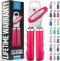 Zulay Kitchen Heavy Duty Stainless Steel Can Opener Manual with Bottle Opener - Rust Proof Manual Can Opener With Turn Knob & Comfy Soft Grip Handles - Dragonfruit