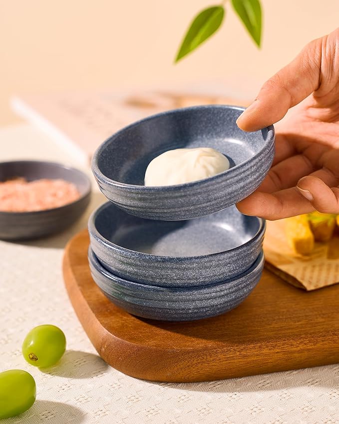 famiware Pluto Soy Sauce Dishes of 6, 3 oz Dipping Sauce Cups/Bowls/Dishes for Kitchen, Ceramic Small Bowls for Side Dish, Appetizers, Snacks, and Sushi, Reactive Glaze, Matte Dark Charcoal