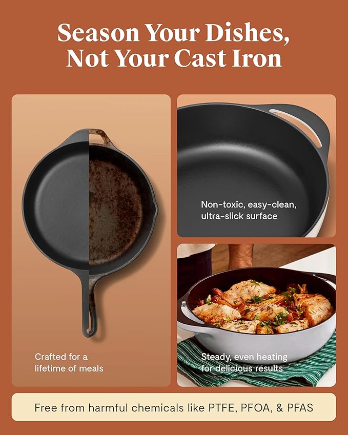 Caraway Enameled Cast Iron Braiser - 3.5 qt Braiser Pan - 3 Layer Enamel Coating - No Seasoning Required - Compatible With All Stovetops - Oven Safe - Free From Forever Chemicals - Cream