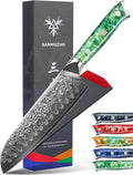 Santoku Knife - 7 inch - Xuan Series - VG10 Damascus Steel Kitchen Knife - Resin Handle (Jade Green)