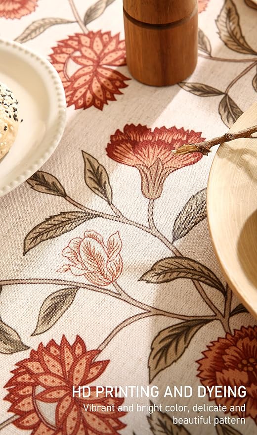 ISAENNE Designer French Table Cloth for Rectangle Table,Linen Orange Floral Pattern Indoor Tablecloth,Wrinkle Resistant Decor Table Cloth for Dining Thanksgiving Kitchen,55"*79"-Alvarado D